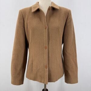 Harve Benard Wool Alpaca Button Up Jacket Women's sz 10 Tan Camel Neutral Preppy